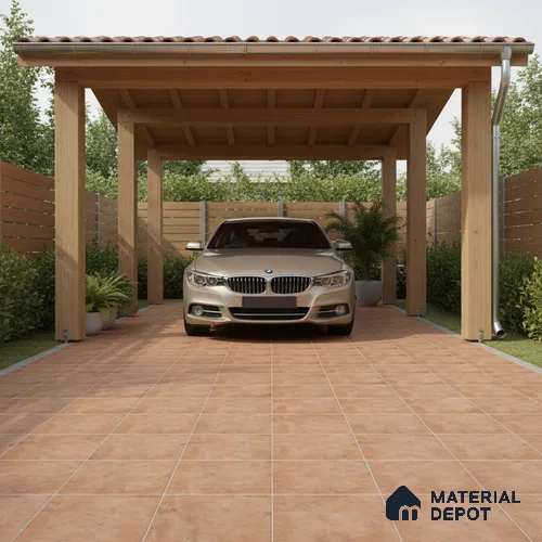 Stone Floor Tile TL 10095 Cotto | 16 x 16 inch - 12 mm thick | Vitrified Anti Skid Matte Finish Heavy Duty Parking Tile | Ideal For Outdoor, High Traffic Areas, Terrace | Pattern Alignment May Vary | 2-3 mm Spacer is Mandatory