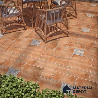 Stone Floor Tile TL 10095 C Cotto 8 x 8 inch Matte Finish Vitrified Anti Skid Tile - 12 mm | Suitable For Balcony, Patio, Bathroom