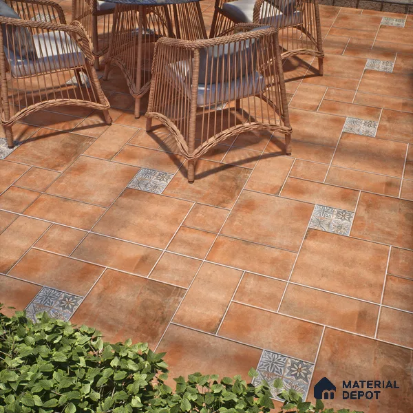 Stone Floor Tile TL 10095 C Cotto 8 x 8 inch Matte Finish Vitrified Anti Skid Tile - 12 mm | Suitable For Balcony, Patio, Bathroom