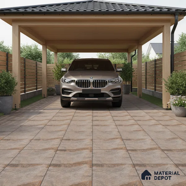 Stone Floor Tile TL 10097 Season Stone | 16 x 16 inch - 12 mm thick | Vitrified Anti Skid Matte Finish Heavy Duty Parking Tile | Ideal For Outdoor, High Traffic Areas, Terrace | Pattern Alignment May Vary | 2-3 mm Spacer is Mandatory