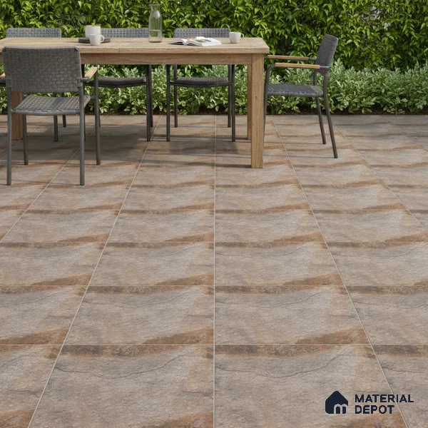 Stone Floor Tile TL 10097 Season Stone | 16 x 16 inch - 12 mm thick | Vitrified Anti Skid Matte Finish Heavy Duty Parking Tile | Ideal For Outdoor, High Traffic Areas, Terrace | Pattern Alignment May Vary | 2-3 mm Spacer is Mandatory