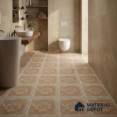 Stone Floor Tile TL 10102 D Modulo Grey Decor 10 x 10 inch Matte Finish Vitrified Anti Skid Tile - 12 mm | 8 Random Design | Suitable For Balcony, Patio, Bathroom