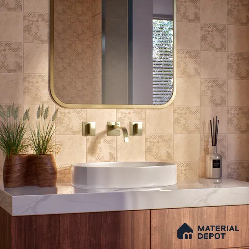 Subway Floor Tile TL 10105 D Modulo Sand Decor 10 x 10 inch Matte Finish Vitrified Anti Skid Tile - 12 mm | 4 Random Design | Suitable For Balcony, Patio, Bathroom