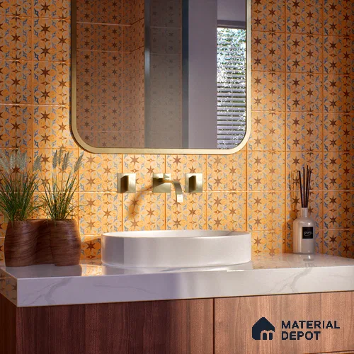 Subway Floor Tile TL 10108 D Modulo Gold Decor 10 x 10 inch Matte Finish Vitrified Anti Skid Tile - 12 mm | 8 Random Design | Suitable For Balcony, Patio, Bathroom