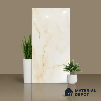 Marble Onyx Wall & Floor Tile TL 10111 Vanilla Cream 4 ft x 2 ft Glossy Finish Vitrified Tile - 9 mm | Suitable For Living Room, Bedroom, Dining