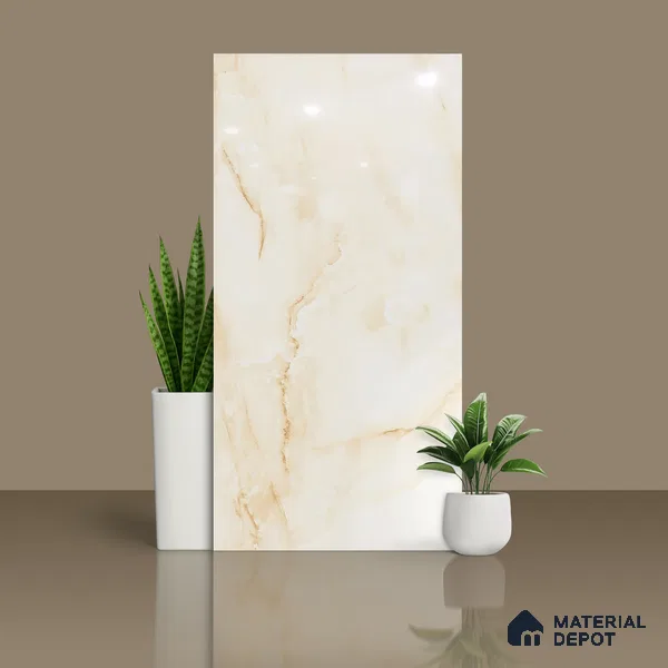 Marble Onyx Wall & Floor Tile TL 10111 Vanilla Cream 4 ft x 2 ft Glossy Finish Vitrified Tile - 9 mm | Suitable For Living Room, Bedroom, Dining