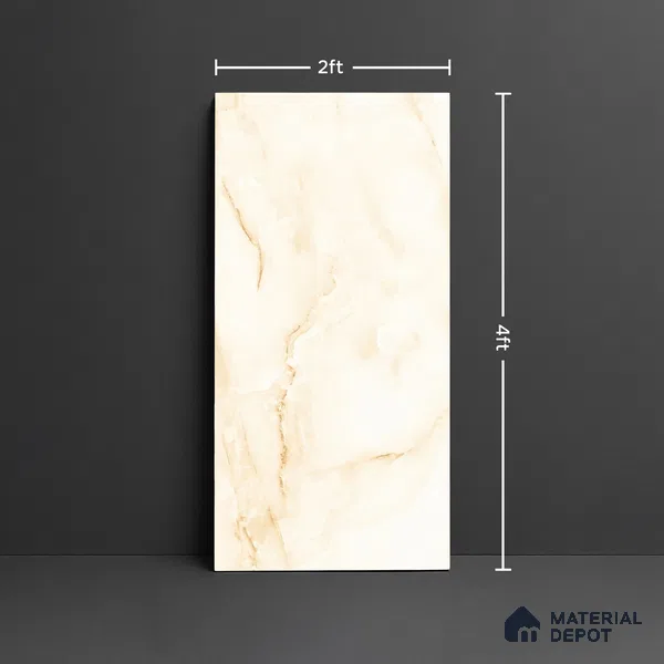 Marble Onyx Wall & Floor Tile TL 10111 Vanilla Cream 4 ft x 2 ft Glossy Finish Vitrified Tile - 9 mm | Suitable For Living Room, Bedroom, Dining