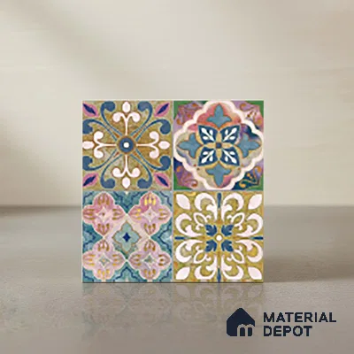 Moroccan Wall & Floor Tile TL 10113 F Antic Multy Decor 1 | 2 Random Designs | 1 ft x 1 ft Ceramic Matte Finish - 9 mm | Suitable for Bathroom, Kitchen, Balcony | Please Expect a Slight Variation of Pattern