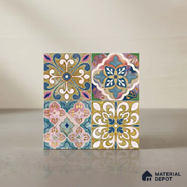 Moroccan Wall & Floor Tile TL 10113 F Antic Multy Decor 1 | 2 Random Designs | 1 ft x 1 ft Ceramic Matte Finish - 9 mm | Suitable for Bathroom, Kitchen, Balcony | Please Expect a Slight Variation of Pattern