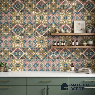 Moroccan Wall & Floor Tile TL 10113 F Antic Multy Decor 1 | 2 Random Designs | 1 ft x 1 ft Ceramic Matte Finish - 9 mm | Suitable for Bathroom, Kitchen, Balcony | Please Expect a Slight Variation of Pattern
