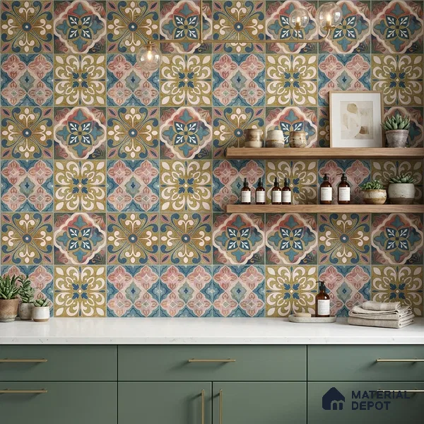 Moroccan Wall & Floor Tile TL 10113 F Antic Multy Decor 1 | 2 Random Designs | 1 ft x 1 ft Ceramic Matte Finish - 9 mm | Suitable for Bathroom, Kitchen, Balcony | Please Expect a Slight Variation of Pattern
