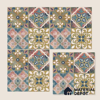 Moroccan Wall & Floor Tile TL 10113 F Antic Multy Decor 1 | 2 Random Designs | 1 ft x 1 ft Ceramic Matte Finish - 9 mm | Suitable for Bathroom, Kitchen, Balcony | Please Expect a Slight Variation of Pattern