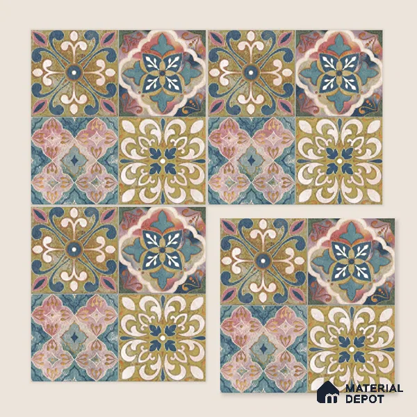 Moroccan Wall & Floor Tile TL 10113 F Antic Multy Decor 1 | 2 Random Designs | 1 ft x 1 ft Ceramic Matte Finish - 9 mm | Suitable for Bathroom, Kitchen, Balcony | Please Expect a Slight Variation of Pattern