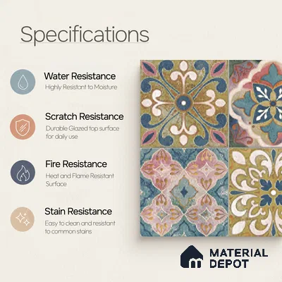 Moroccan Wall & Floor Tile TL 10113 F Antic Multy Decor 1 | 2 Random Designs | 1 ft x 1 ft Ceramic Matte Finish - 9 mm | Suitable for Bathroom, Kitchen, Balcony | Please Expect a Slight Variation of Pattern