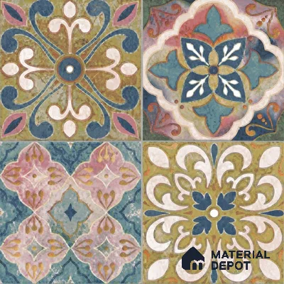 Moroccan Wall & Floor Tile TL 10113 F Antic Multy Decor 1 | 2 Random Designs | 1 ft x 1 ft Ceramic Matte Finish - 9 mm | Suitable for Bathroom, Kitchen, Balcony | Please Expect a Slight Variation of Pattern