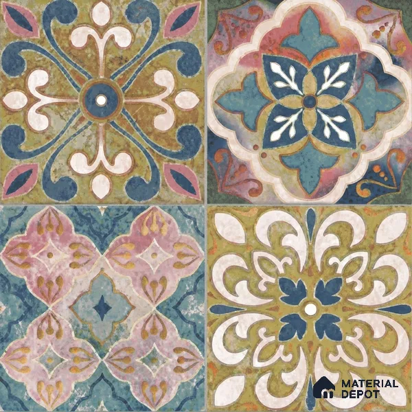 Moroccan Wall & Floor Tile TL 10113 F Antic Multy Decor 1 | 2 Random Designs | 1 ft x 1 ft Ceramic Matte Finish - 9 mm | Suitable for Bathroom, Kitchen, Balcony | Please Expect a Slight Variation of Pattern