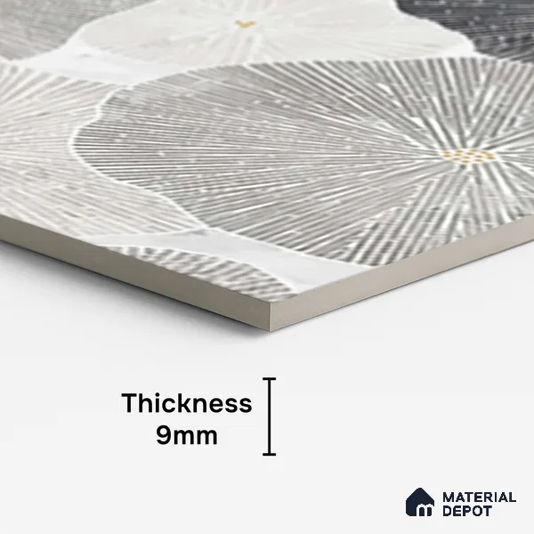 Floral Wall Tile TL 10121 Geometric Bricks Grey 4 ft x 2 ft Vitrified Matte Finish Tile - 9 mm | Suitable for Bathroom, Accent/Feature Wall, Dining Area