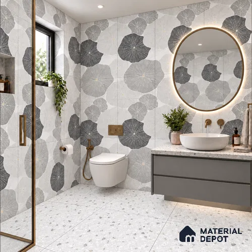 Floral Wall Tile TL 10121 Geometric Bricks Grey 4 ft x 2 ft Vitrified Matte Finish Tile - 9 mm | Suitable for Bathroom, Accent/Feature Wall, Dining Area