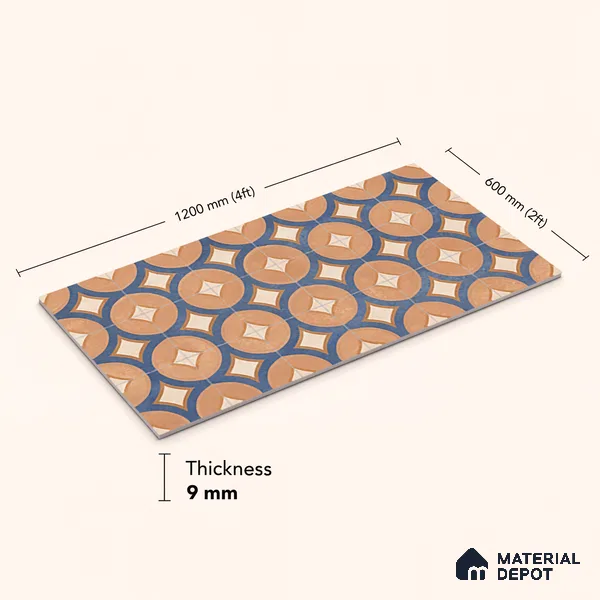 Patterned Wall Tile TL 10124 Fondant Cotto Decor 1 4 ft x 2 ft Vitrified Matte Finish Tile - 9 mm | Suitable For Kitchen, Bathroom Walls and Backsplashes