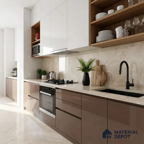 Marble Floor & Wall Tile TL 10130 Emperador Crema 4 ft x 2 ft Glossy Finish Vitrified Tile - 9 mm | 3 Random Design | Suitable for Living Room, Bedroom, Bathroom