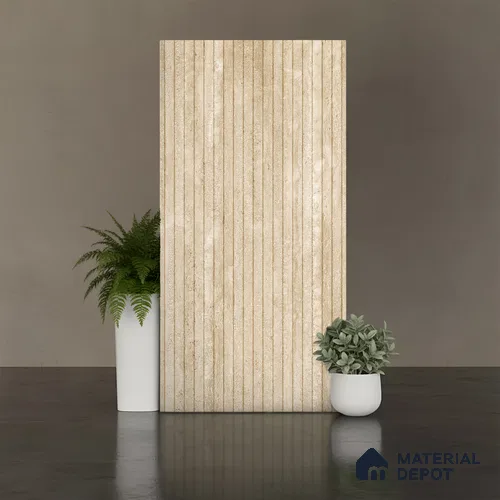 Patterned Look Wall & Floor Tile TL 10147 Louver Travertino Crema 4 ft x 2 ft Vitrified Matte Finish - 9 mm