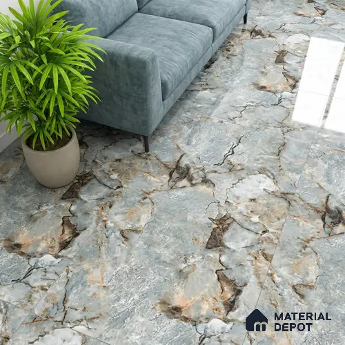 Marble Floor & Wall Tile TL 10148 Harmony Green Endless 4 ft x 2 ft Glossy Finish Vitrified Tile - 9 mm | Suitable For living Room, Bedroom, Bathroom