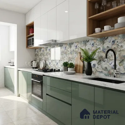Floral Wall Tile TL 10150 Mural Art Verde 4 ft x 2 ft Vitrified Glossy Finish Tile - 9 mm | Suitable for Bathroom, Accent/Feature Wall, Dining Area