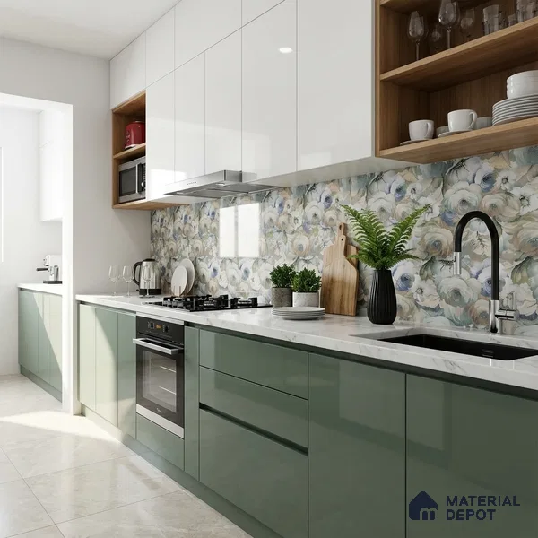 Floral Wall Tile TL 10150 Mural Art Verde 4 ft x 2 ft Vitrified Glossy Finish Tile - 9 mm | Suitable for Bathroom, Accent/Feature Wall, Dining Area