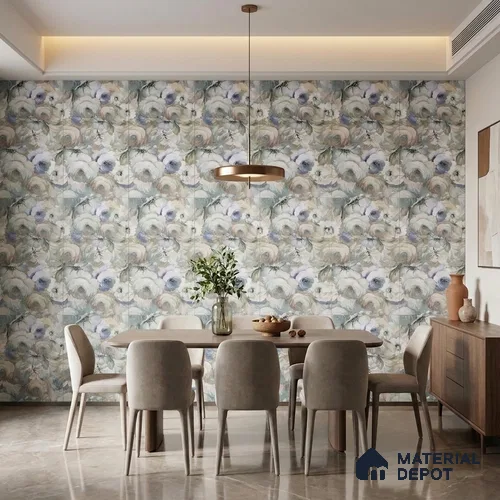 Floral Wall Tile TL 10150 Mural Art Verde 4 ft x 2 ft Vitrified Glossy Finish Tile - 9 mm | Suitable for Bathroom, Accent/Feature Wall, Dining Area