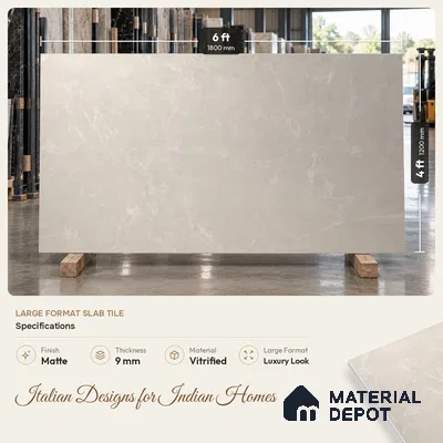 Marble Floor & Wall Tile TL 10155 B Beola Pearl 6 ft x 4 ft Matte Finish Vitrified Tile - 9 mm | Suitable For living Room, Bedroom, Bathroom | Adhesive and Spacers Must be Used During Installation