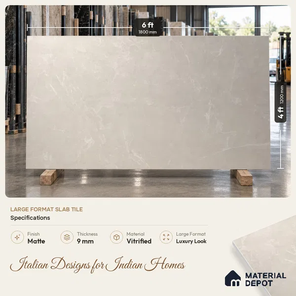 Marble Floor & Wall Tile TL 10155 B Beola Pearl 6 ft x 4 ft Matte Finish Vitrified Tile - 9 mm | Suitable For living Room, Bedroom, Bathroom | Adhesive and Spacers Must be Used During Installation