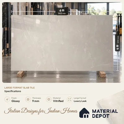 Marble Tundra Grey Wall & Floor Tile TL 10155 Light Grey 6 ft x 4 ft Glossy Finish Vitrified Tile - 9 mm | Suitable For Living Room, Bedroom, Bathroom | Adhesive and Spacers Must be Used During Installation