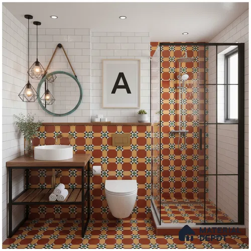 Athangudi Carpet Floor & Wall Tile TL 10185 C Center 1 ft x 1 ft - Vitrified Matte Finish -10 mm | Suitable for Living Room, Bedroom, Kitchen | Please Expect a Slight Variation of Pattern