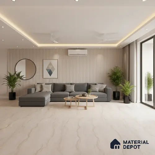 Marble Floor & Wall Large Format Tile TL 10187 Parador Beige 6 ft x 4 ft Satin Finish Vitrified Tile - 9 mm | Suitable for Living Room, Bedroom & Bathroom | Adhesive and Spacers Must be Used During Installation