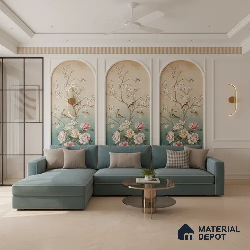 Marble Floor & Wall Large Format Tile TL 10190 Omani Beige 6 ft x 4 ft Satin Finish Vitrified Tile - 9 mm | Suitable for Living Room, Bedroom & Bathroom | Adhesive and Spacers Must be Used During Installation