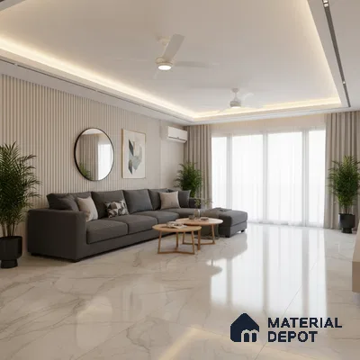 Marble Floor & Wall Tile TL 10198 SGH Turkish Crema 6 ft x 4 ft Glossy Finish Vitrified Tile - 9 mm | Suitable For living Room, Bedroom, Bathroom | Adhesive and Spacers Must be Used During Installation