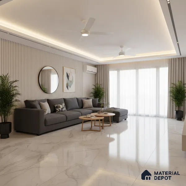 Marble Floor & Wall Tile TL 10198 SGH Turkish Crema 6 ft x 4 ft Glossy Finish Vitrified Tile - 9 mm | Suitable For living Room, Bedroom, Bathroom | Adhesive and Spacers Must be Used During Installation