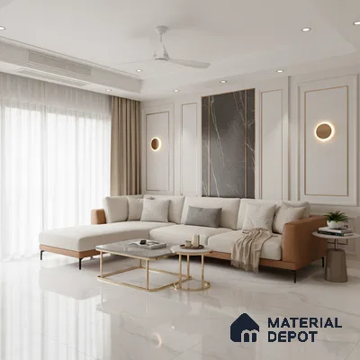Large Format Marble Floor Tile TL 10202 B Angel White Glossy Finish Vitrified Tile - 15 mm | Suitable for Living Room, Bedroom, Office | Adhesive and Spacers Must be Used During Installation