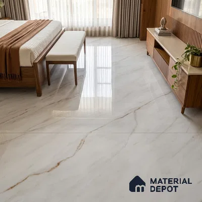 Marble Floor Tile TL 10203 B White 6 ft x 4 ft Glossy Finish Vitrified Tile - 15 mm | Suitable For Living Room, Bedroom, Bathroom | Adhesive and Spacers Must be Used During Installation