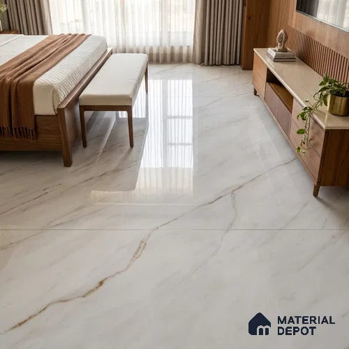 TL 10203 B Marble Look Floor & Wall Tile Retro White 6 ft x 4 ft Glossy Finish Vitrified Tile - 15 mm | Adhesive and Spacers Must be Used During Installation