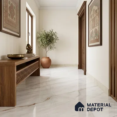 Marble Floor Tile TL 10203 B White 6 ft x 4 ft Glossy Finish Vitrified Tile - 15 mm | Suitable For Living Room, Bedroom, Bathroom | Adhesive and Spacers Must be Used During Installation