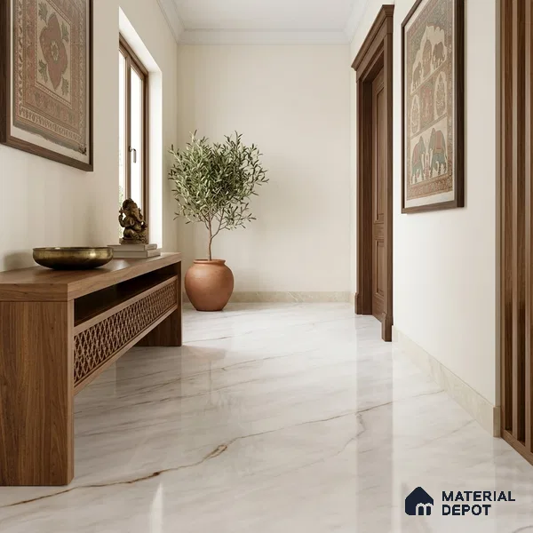 Marble Floor Tile TL 10203 B White 6 ft x 4 ft Glossy Finish Vitrified Tile - 15 mm | Suitable For Living Room, Bedroom, Bathroom | Adhesive and Spacers Must be Used During Installation