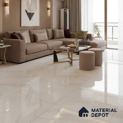 Large Format Marble Floor & Wall Tile TL 10204 Iceland Bianco Glossy Finish Vitrified Tile - 9 mm | Suitable for Kitchen, Bathroom, Bedroom & Office | Adhesive and Spacers Must be Used During Installation