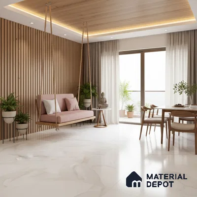 TL 10205 Marble Look Floor & Wall Tile Pacific Onyx White 6 ft x 4 ft Glossy Finish Vitrified Tile - 9 mm | Adhesive and Spacers Must be Used During Installation