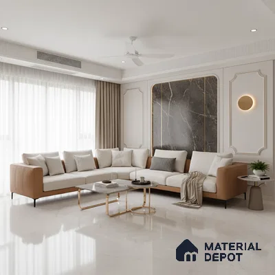 Large Format Marble Floor & Wall Tile TL 10206 Rover Bianco Glossy Finish Vitrified Tile - 9 mm | Suitable for Kitchen, Bathroom, Bedroom & Office | Adhesive and Spacers Must be Used During Installation