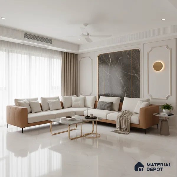 Large Format Marble Floor & Wall Tile TL 10206 Rover Bianco Glossy Finish Vitrified Tile - 9 mm | Suitable for Kitchen, Bathroom, Bedroom & Office | Adhesive and Spacers Must be Used During Installation