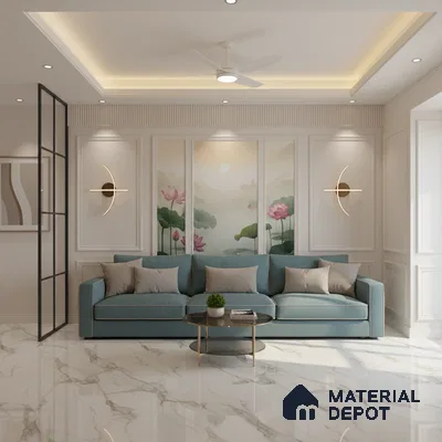 Marble Floor & Wall Large Format Tile TL 10207 Satuario Ray 6 ft x 4 ft Glossy Finish Vitrified Tile - 9 mm | Suitable for Living Room, Bedroom & Bathroom | Adhesive and Spacers Must be Used During Installation
