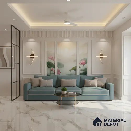 Marble Floor & Wall Large Format Tile TL 10207 Satuario Ray 6 ft x 4 ft Glossy Finish Vitrified Tile - 9 mm | Suitable for Living Room, Bedroom & Bathroom | Adhesive and Spacers Must be Used During Installation