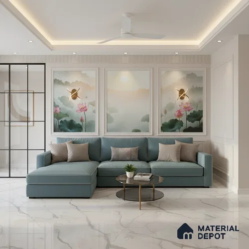 Marble Floor & Wall Large Format Tile TL 10209 Statuario Flip 6 ft x 4 ft Glossy Finish Vitrified Tile - 9 mm | Suitable for Living Room, Bedroom & Bathroom | Adhesive and Spacers Must be Used During Installation