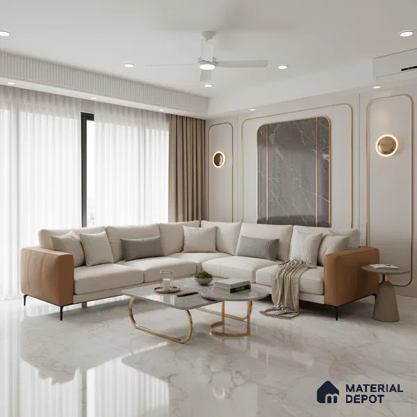 Marble Floor & Wall Large Format Tile TL 10210 Carara Pearl 6 ft x 4 ft Glossy Finish Vitrified Tile - 9 mm | Suitable for Living Room, Bedroom & Bathroom | Adhesive and Spacers Must be Used During Installation